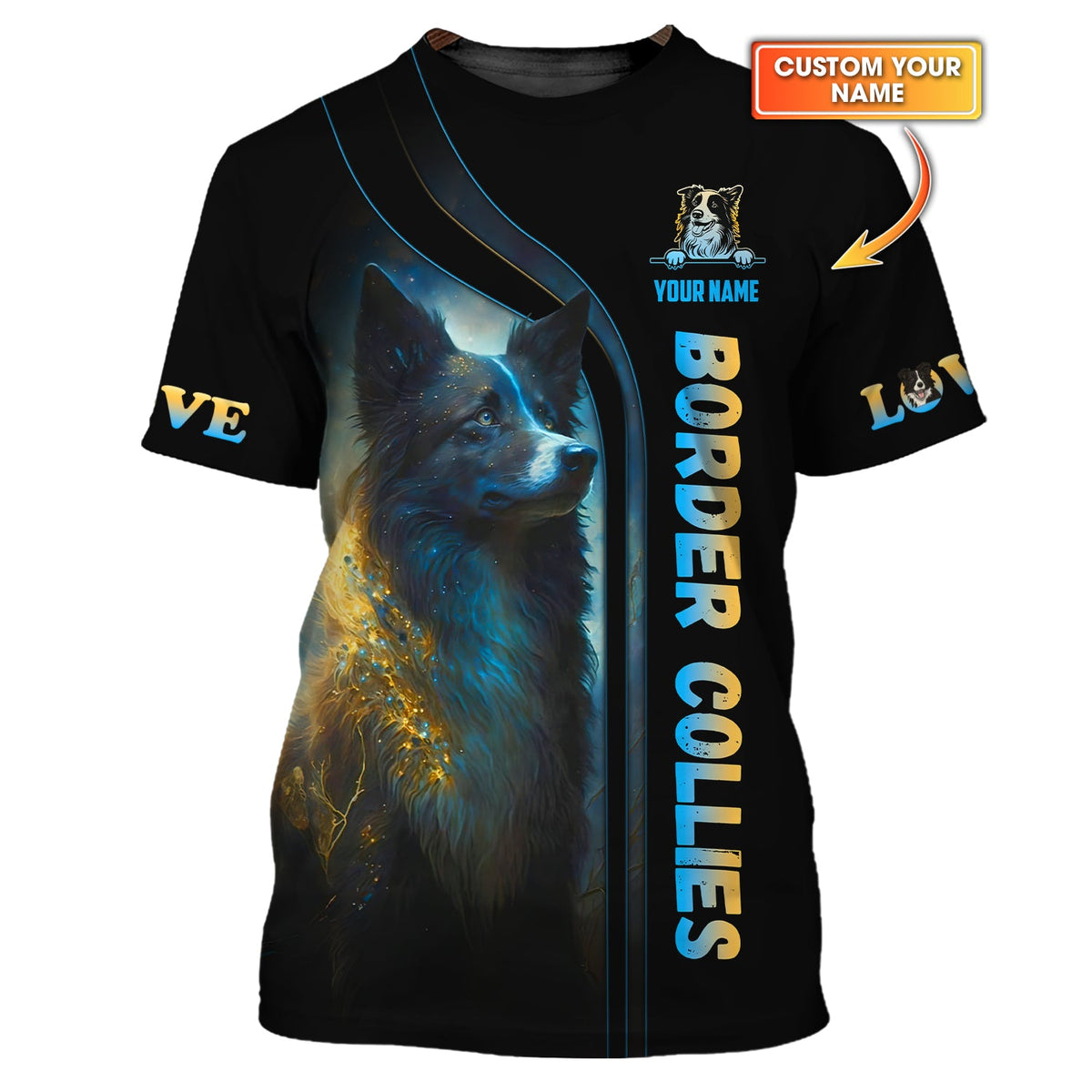 Blisscorners Border Collie Custom T-Shirts Mystical Border Collie 3D Shirt Gift For Dog Lover