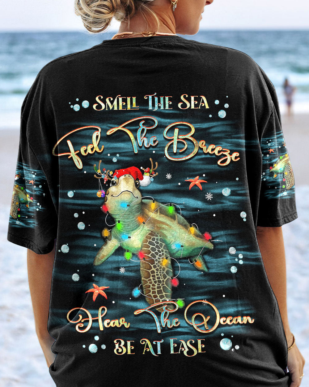 BLISSCORNERS SMELL THE SEA FEEL THE BREEZE CHRISTMAS TURTLE ALL OVER PRINT