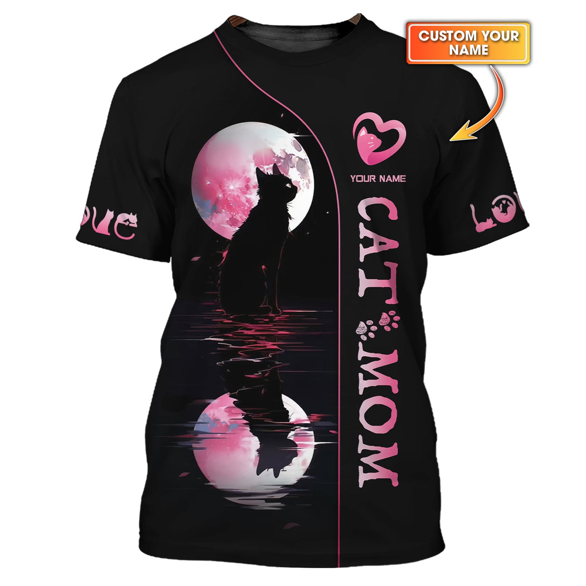 Blisscorners Black Cat With The Moon Custom Name Cat Mom 3D Shirt Gift For Cat Lovers