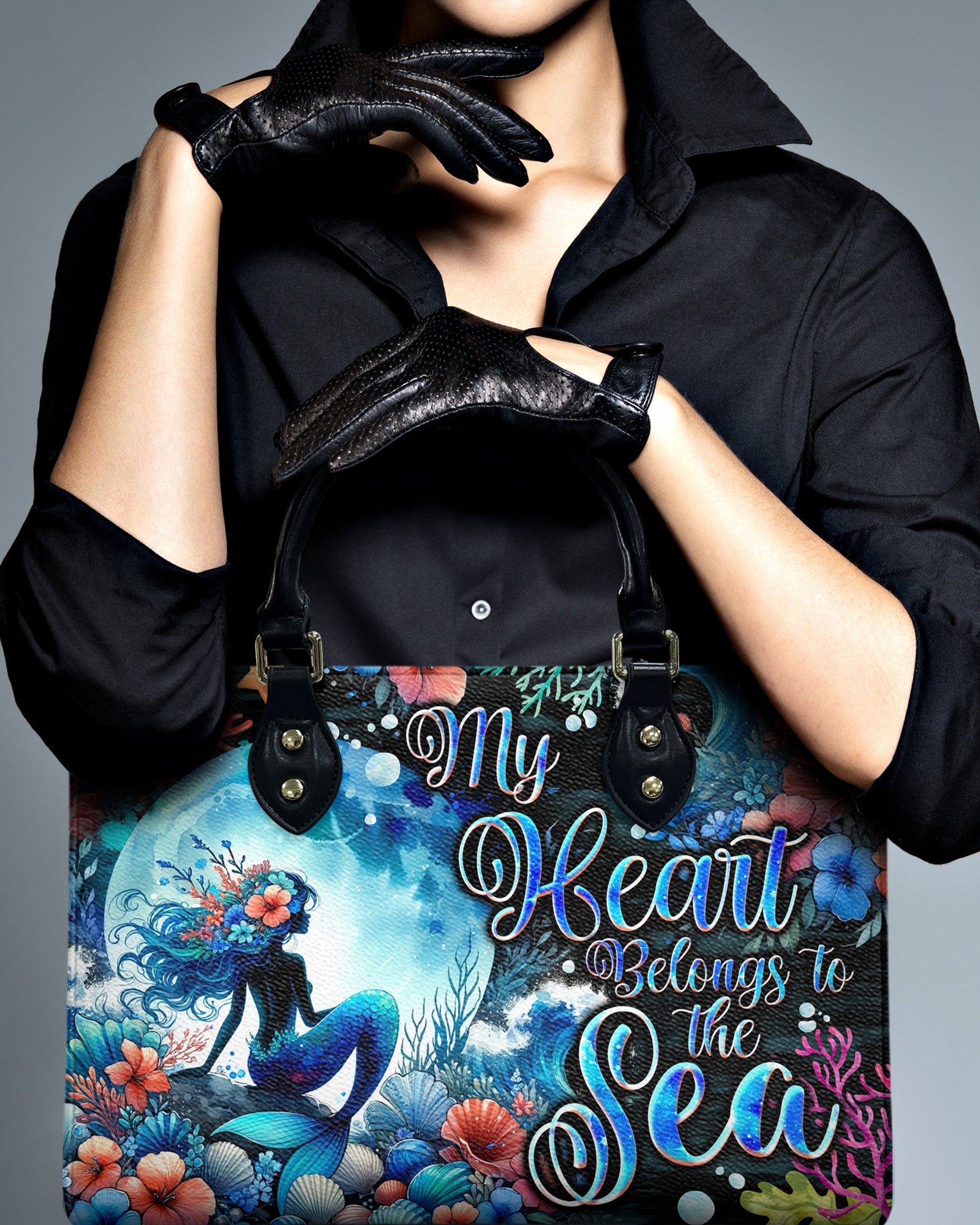 BLISSCORNERS MY HEART BELONGS TO THE SEA MERMAID LEATHER HANDBAG