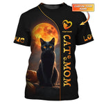 Blisscorners Black Cat With Moon Custom Name Cat Mom 3D Shirt Gift For Cat Lovers