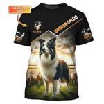 Blisscorners 3D Full Print Border Collie On Sheep Farm T-Shirts Personalized Name Gift For Dogs Lovers