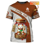Blisscorners 3D Full Print Lucky Cat T-Shirt Personalized Name Gift For Cat Lovers