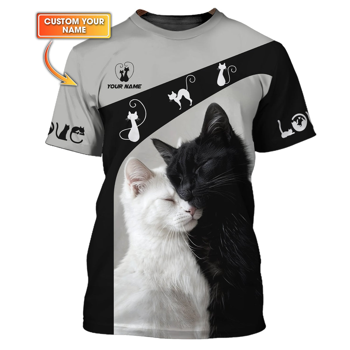Blisscorners Cat Custom Name 3D Shirt Black With White Cat Gift For Cat Lovers