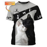 Blisscorners Cat Custom Name 3D Shirt Black With White Cat Gift For Cat Lovers