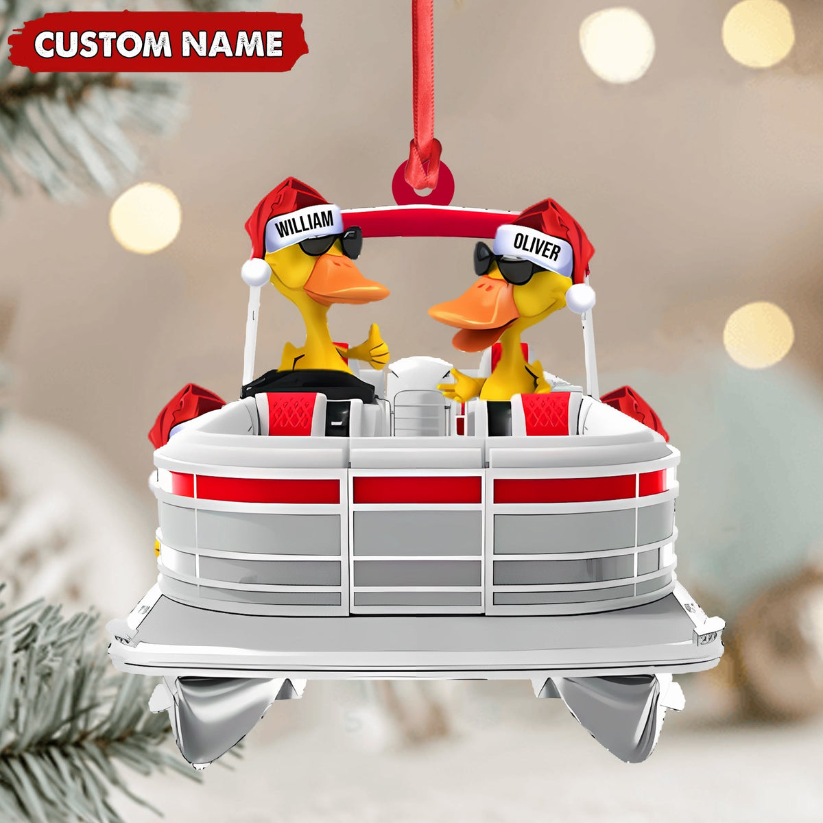 Blisscorners Personalized Funny Ducks Acrylic Christmas Ornament, Family Boat Xmas Gift for Friends & Hunters LM0411