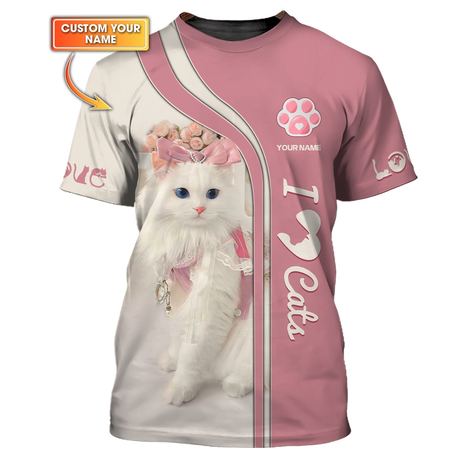 Blisscorners 3D Full Print Cute Cat Shirt Personalized Name Gift For Cats Lovers