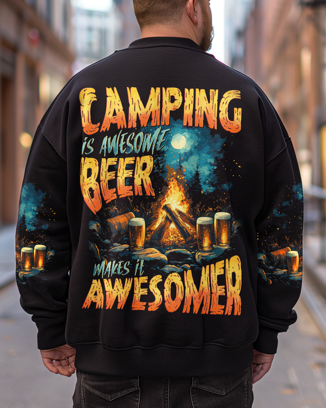 BLISSCORNERS CAMPING IS AWESOME BEER MAKE IT AWESOMER ALL OVER PRINT