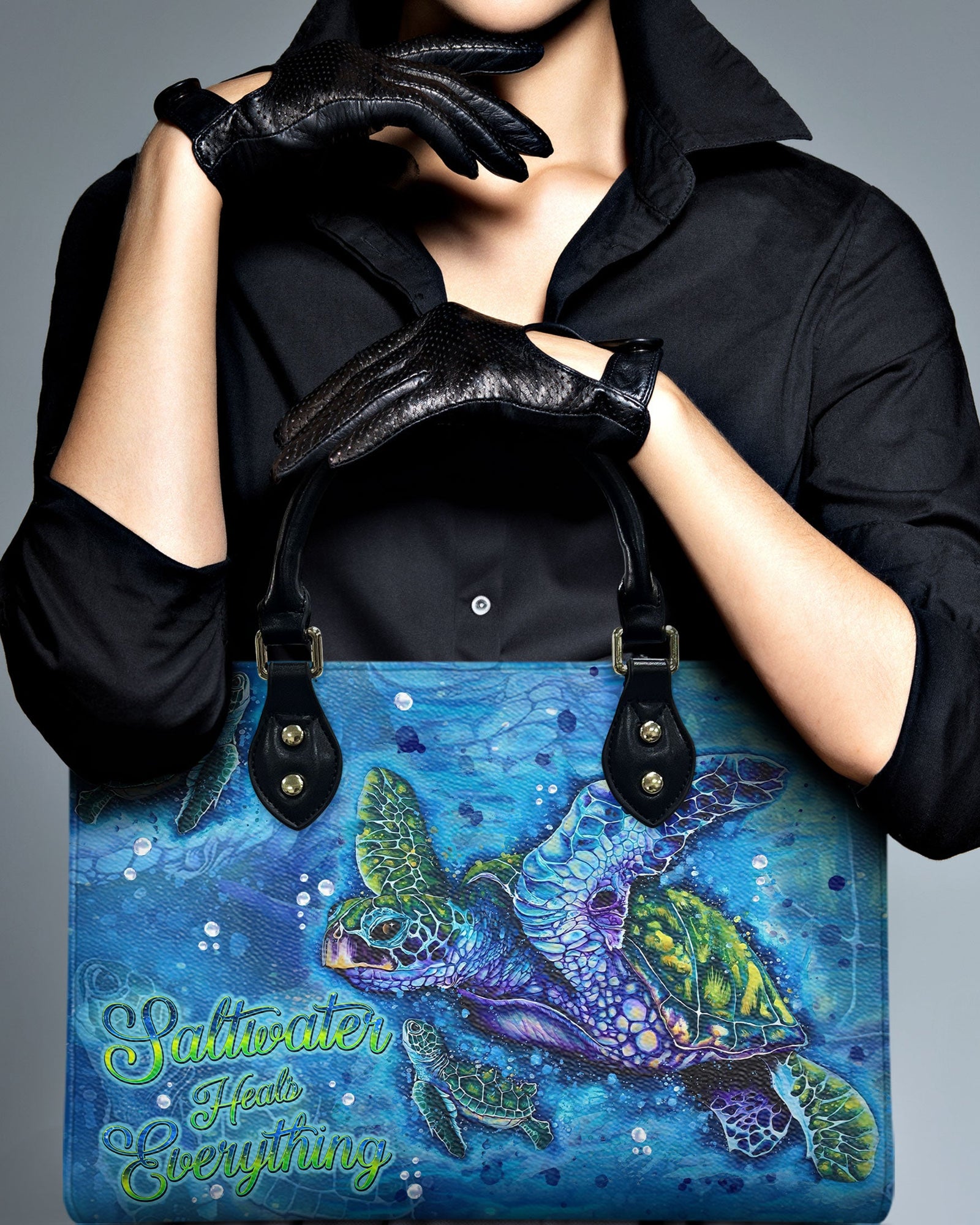 BLISSCORNERS SALTWATER HEALS EVERYTHING TURTLE LEATHER HANDBAG