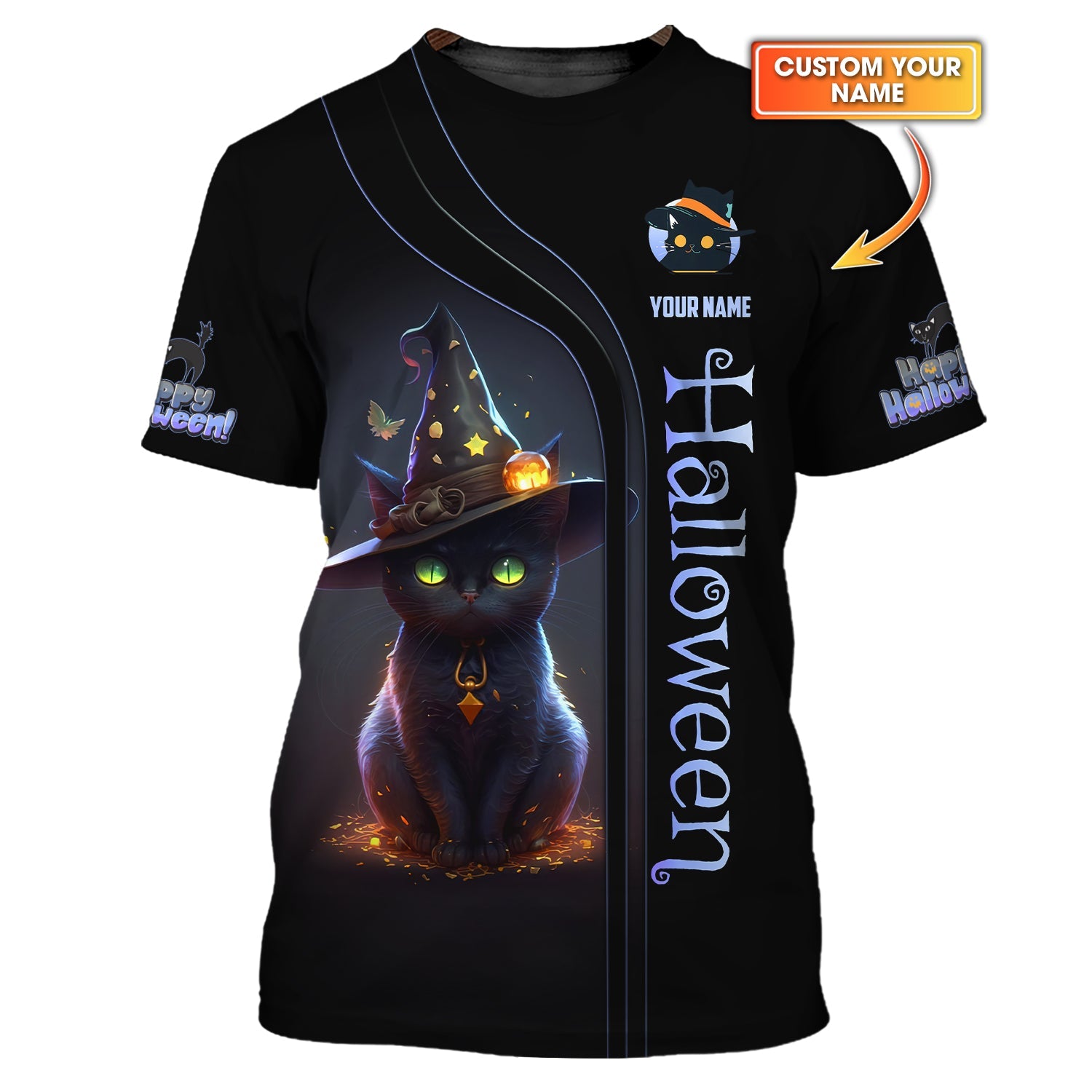Blisscorners Halloween Custom T- Shirts Black Cat Of Halloween 3D Shirt Gift For Halloween Lovers