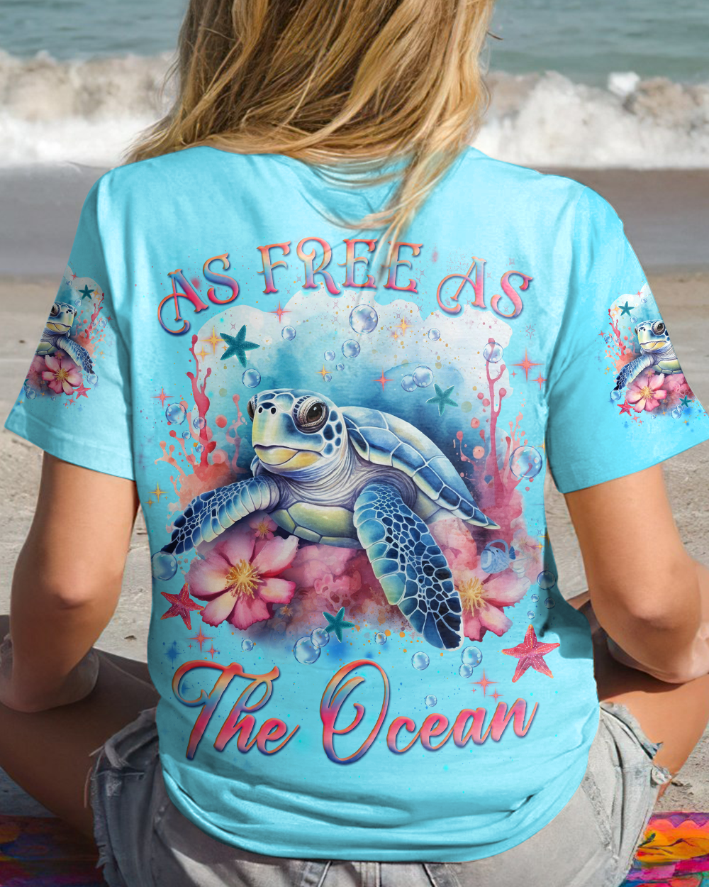 BLISSCORNERS AS FREE AS THE OCEAN TURTLE ALL OVER PRINT