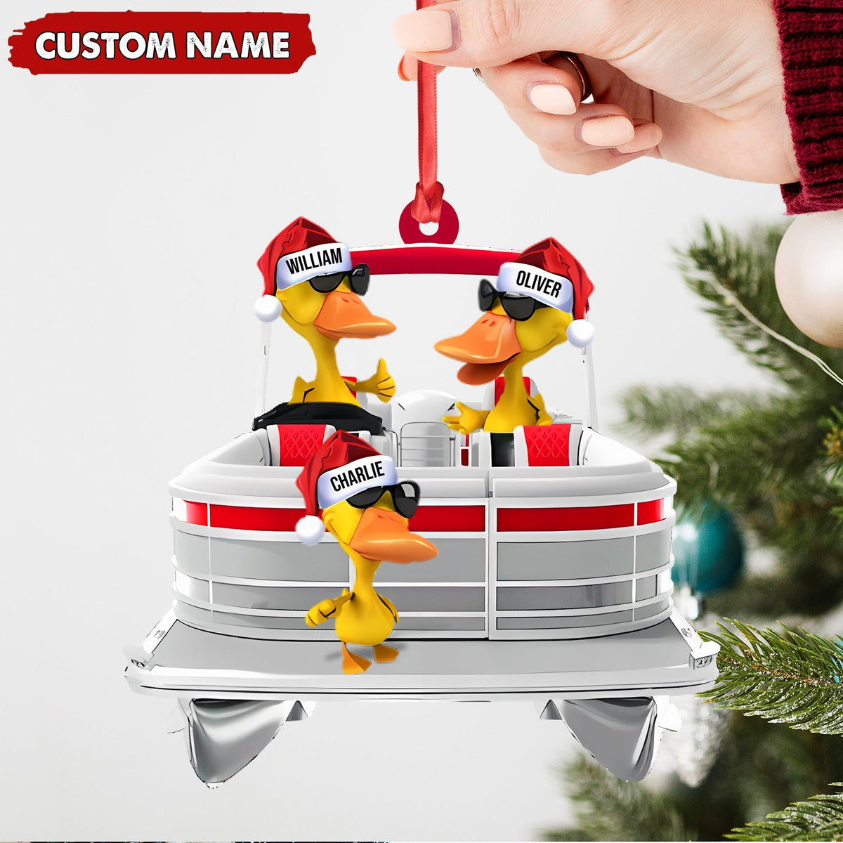 Blisscorners Personalized Funny Ducks Acrylic Christmas Ornament, Family Boat Xmas Gift for Friends & Hunters LM0411