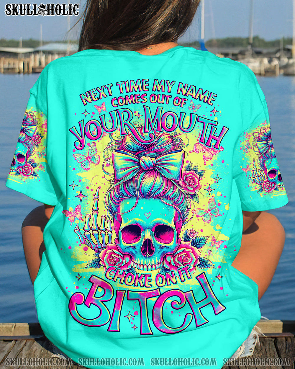 BLISSCORNERS ALWAYS A STRONG WOMAN SKULL MESSY BUN ALL OVER PRINT