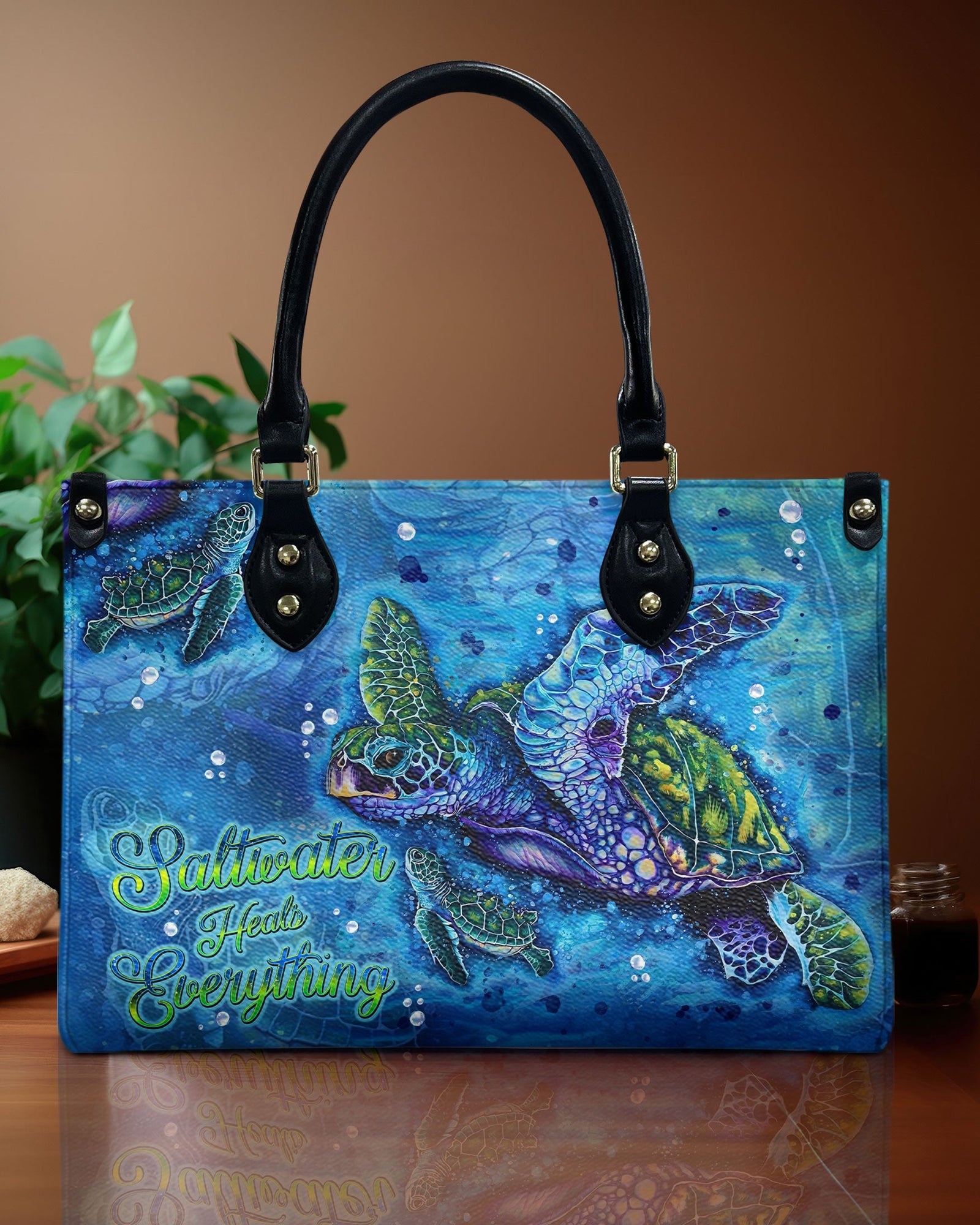BLISSCORNERS SALTWATER HEALS EVERYTHING TURTLE LEATHER HANDBAG