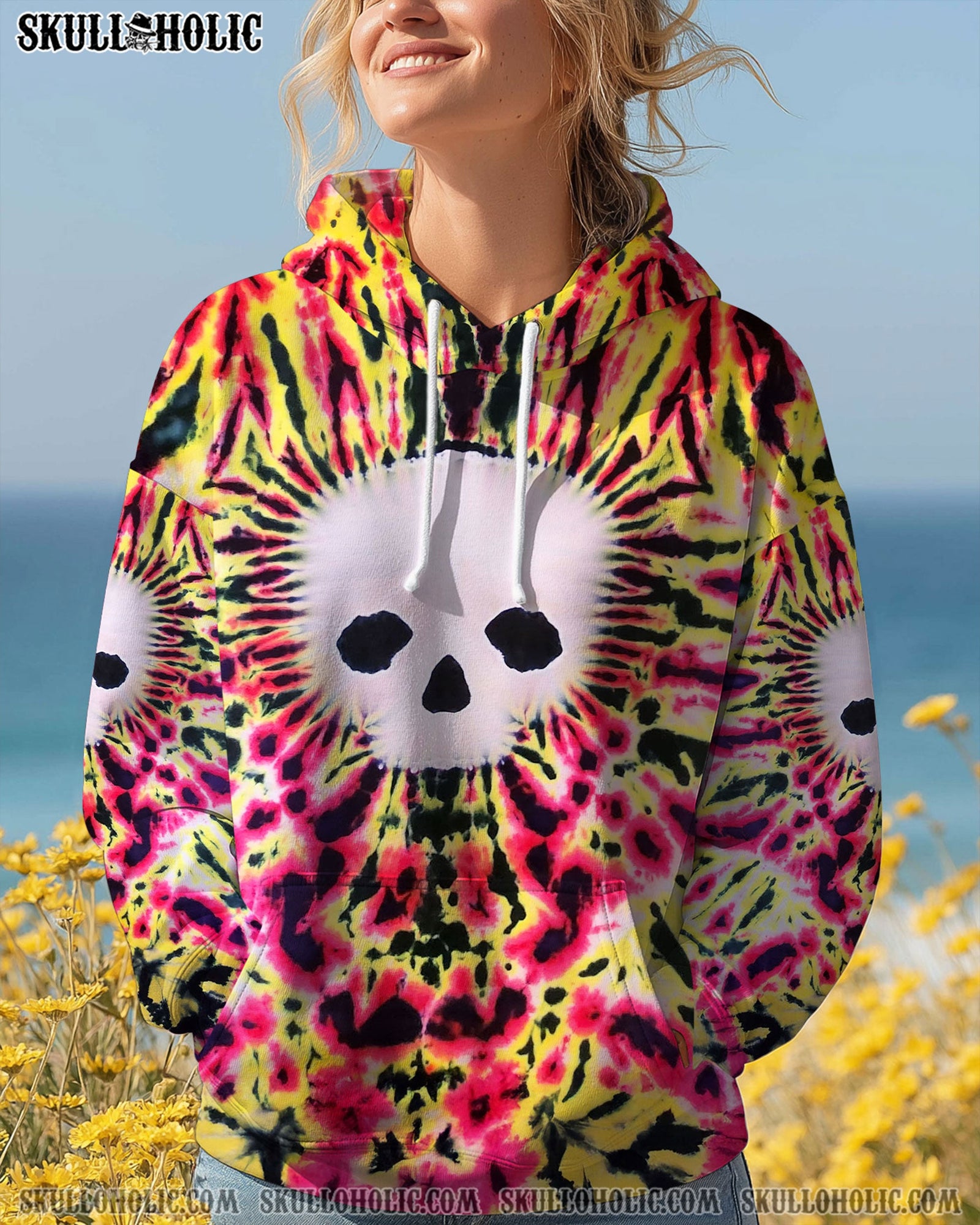 BLISSCORNERS FLAMING SKULL TIE DYE HAND DYED ALL OVER PRINT