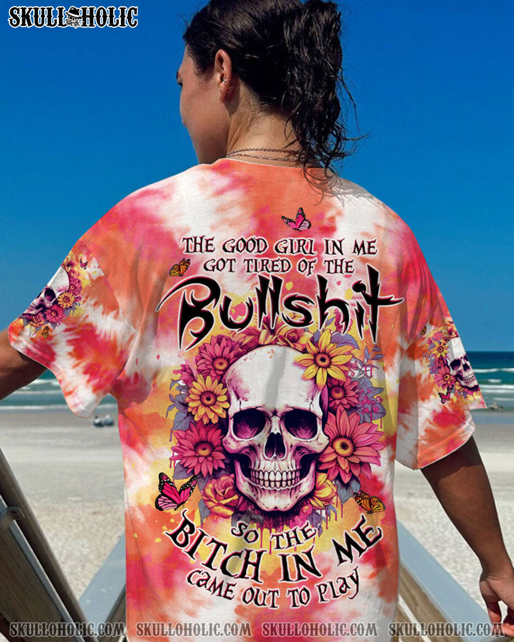 BLISSCORNERS THE GOOD GIRL IN ME SKULL FLORAL ALL OVER PRINT