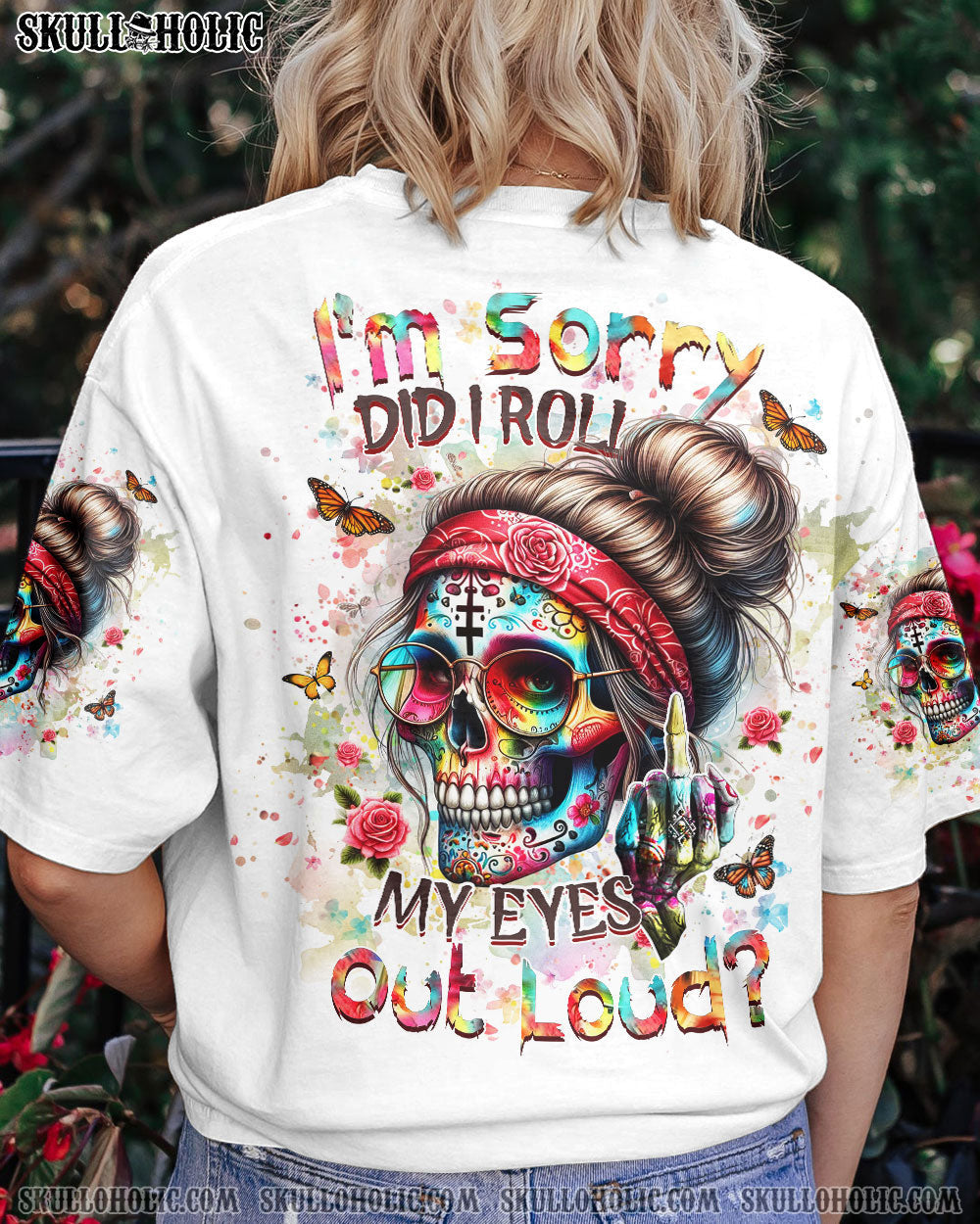BLISSCORNERS I AM A SWEET GIRL SKULL MESSY BUN ALL OVER PRINT