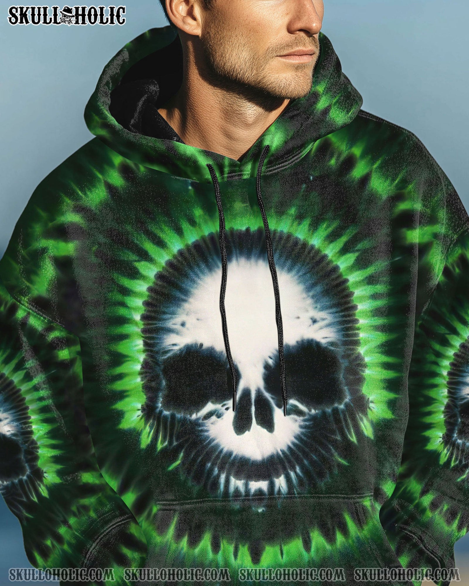 BLISSCORNERS ZOMBIE GREEN SKULL TIE DYE HAND DYED ALL OVER PRINT