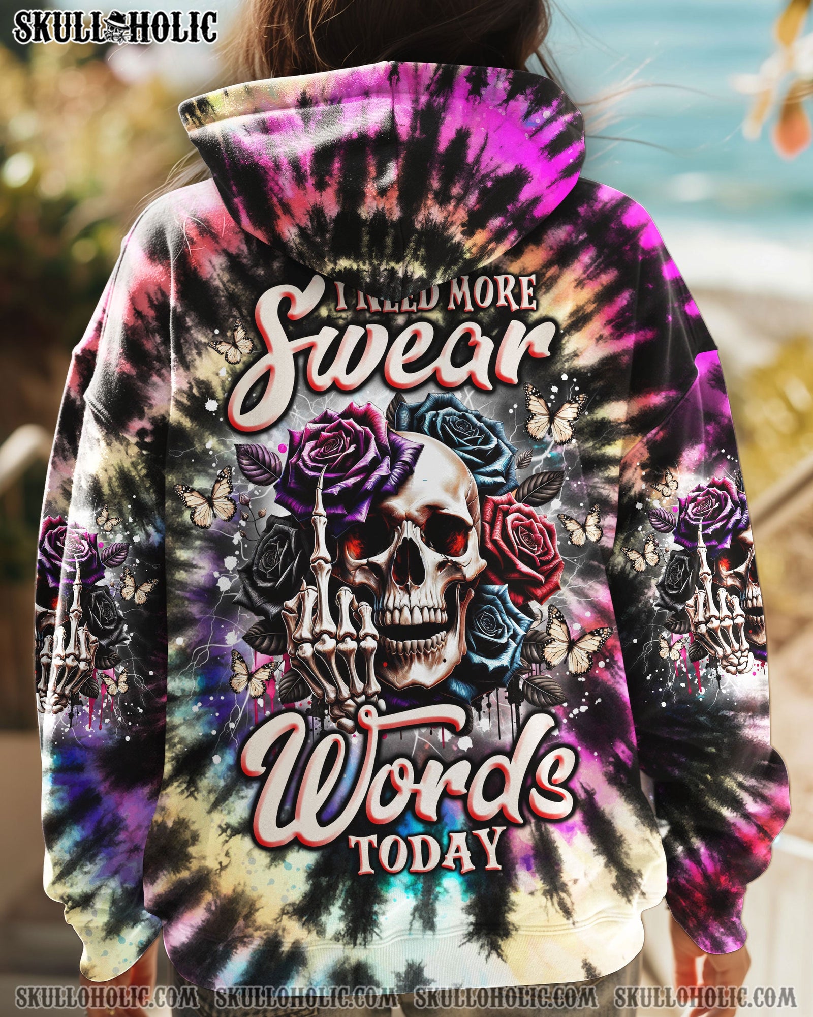 BLISSCORNERS I NEED MORE SWEAR WORDS TODAY SKULL TIE DYE ALL OVER PRINT