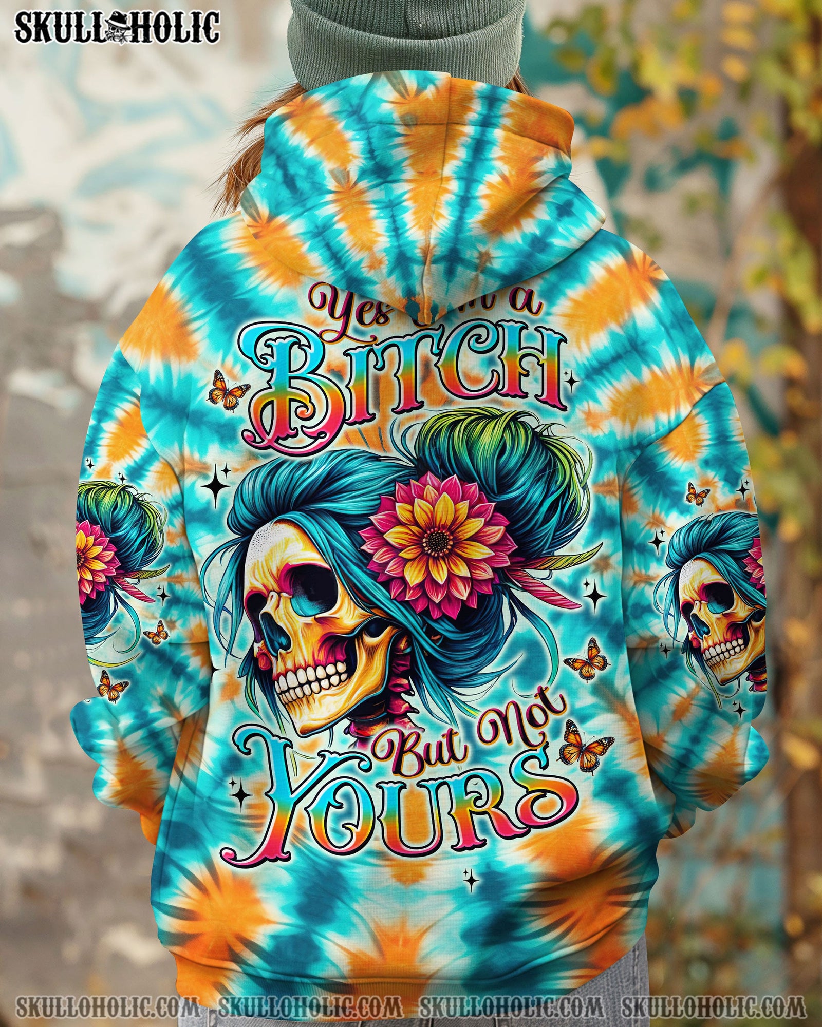 BLISSCORNERS FINE AS WINE MESSY BUN SKULL TIE DYE ALL OVER PRINT
