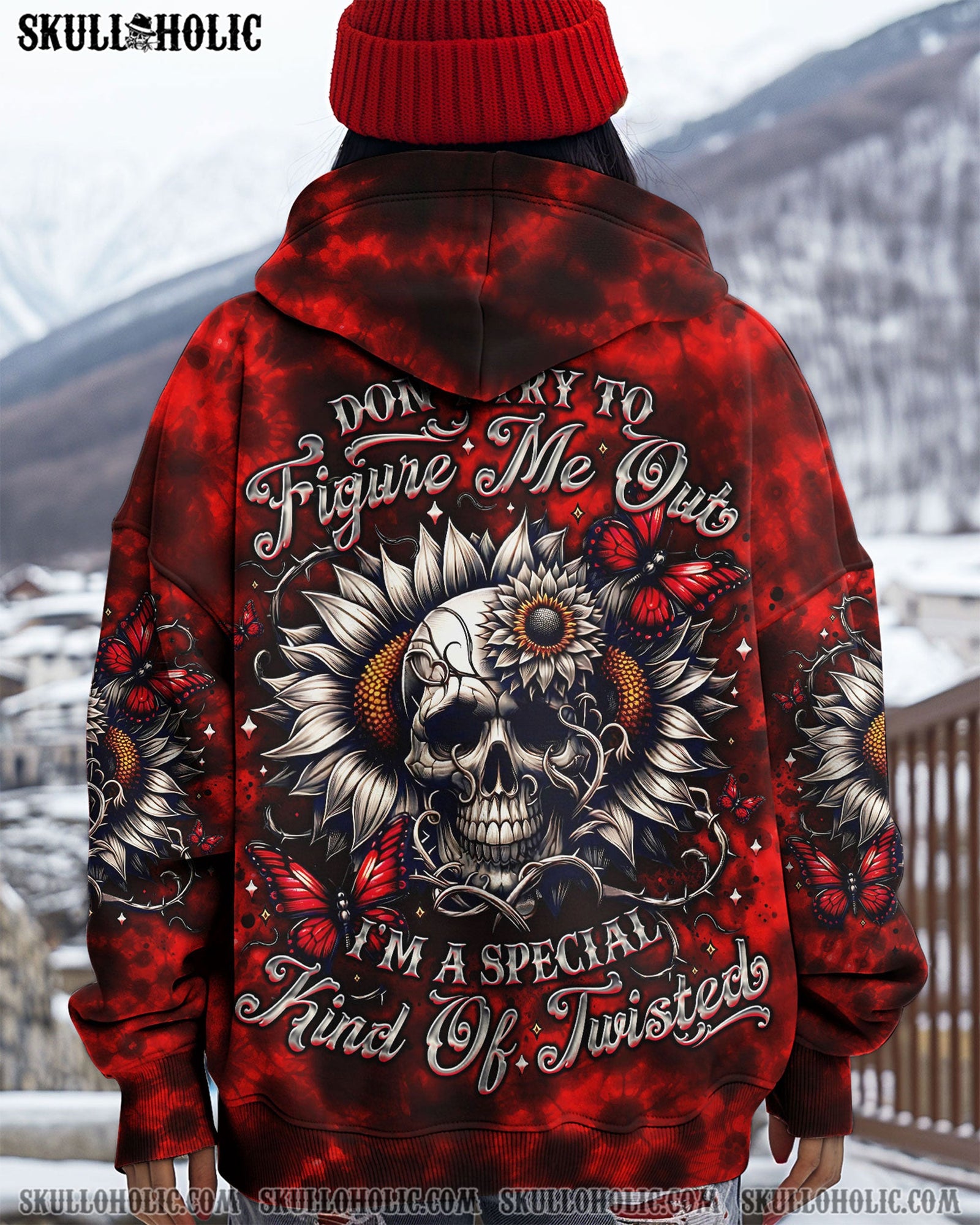 BLISSCORNERS DON'T TRY TO FIGURE ME OUT SKULL SUNFLOWER ALL OVER PRINT