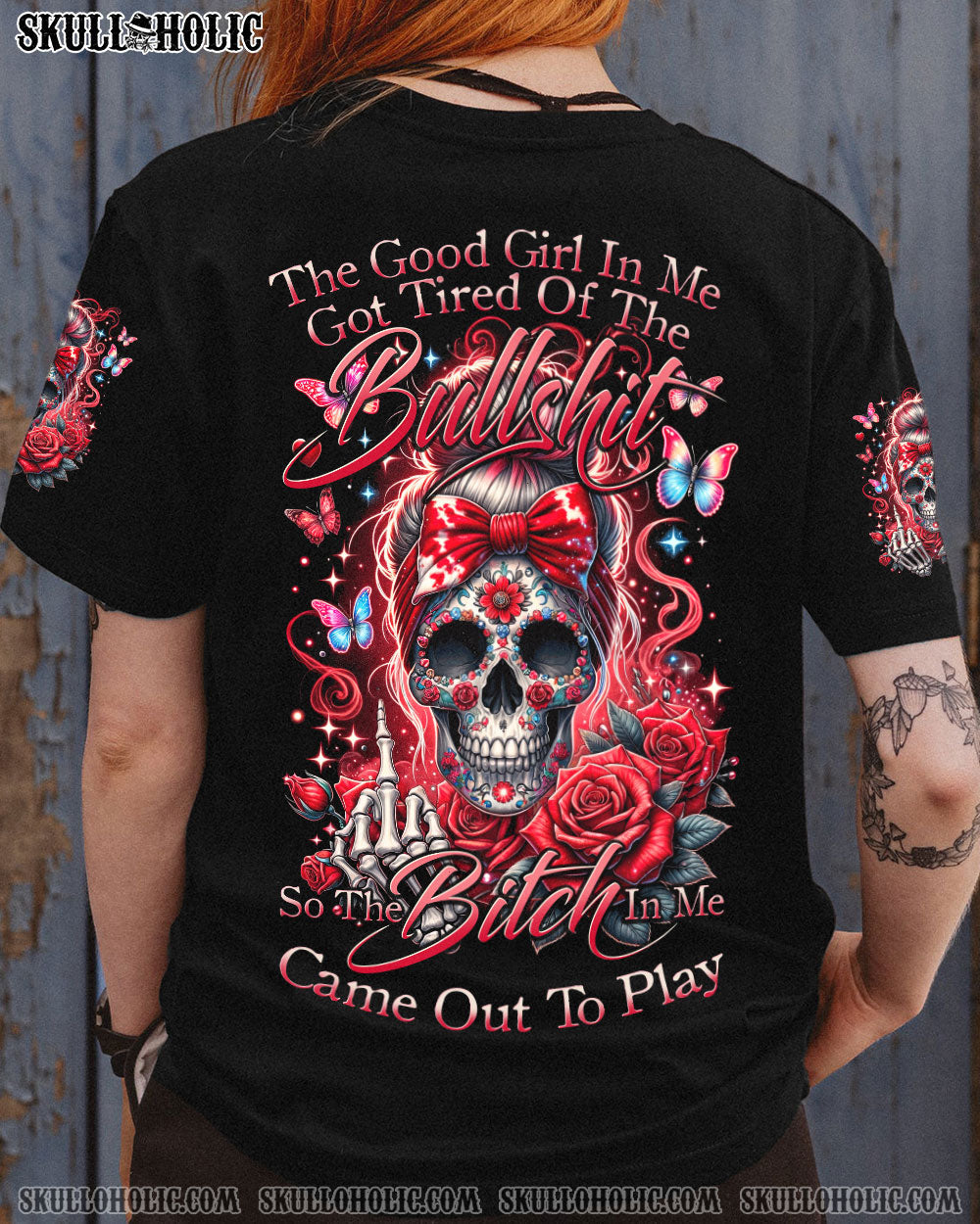 BLISSCORNERS THE GOOD GIRL IN ME MESSY BUN ALL OVER PRINT