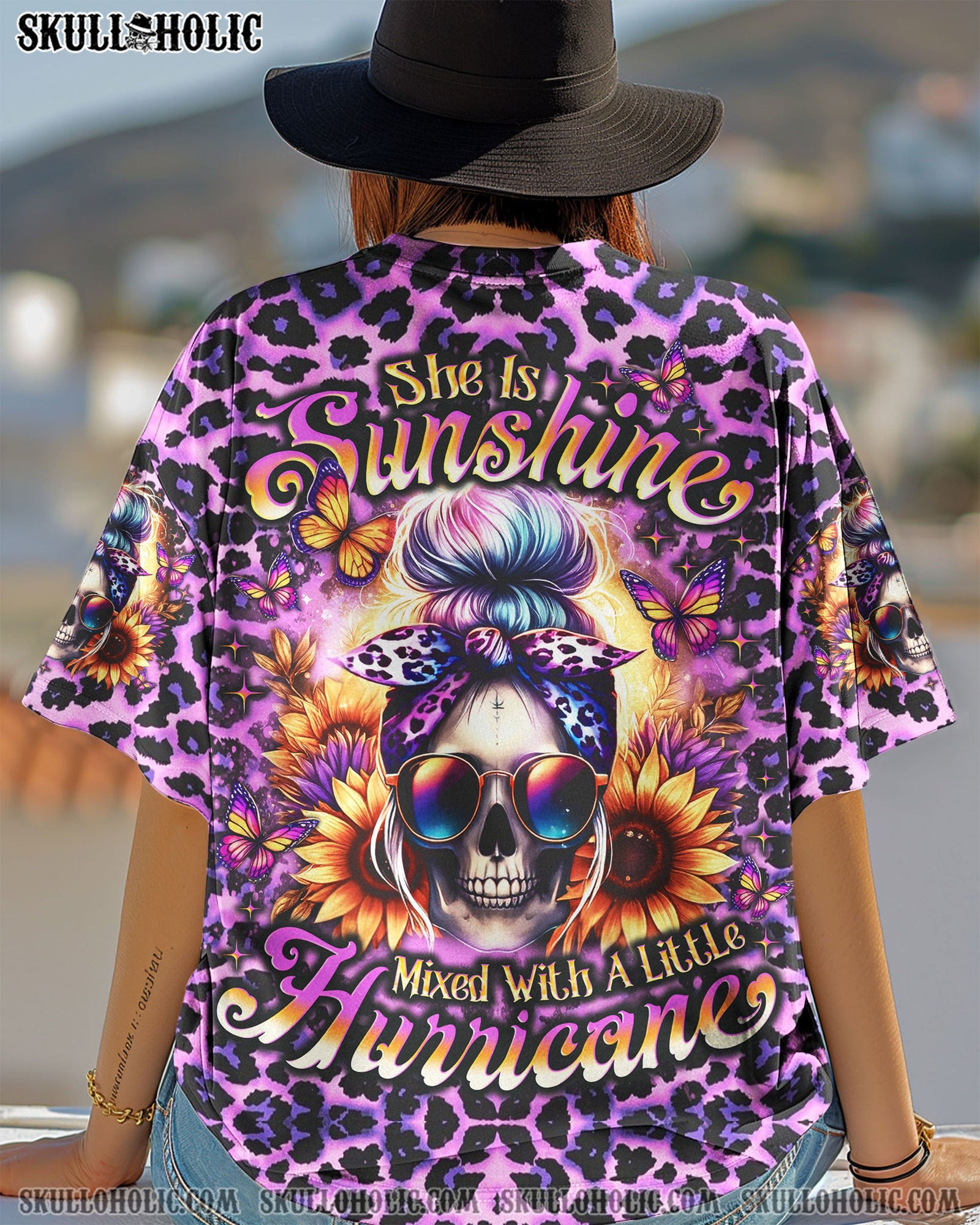 BLISSCORNERS SHE IS SUNSHINE SUNFLOWER MESSY SKULL ALL OVER PRINT