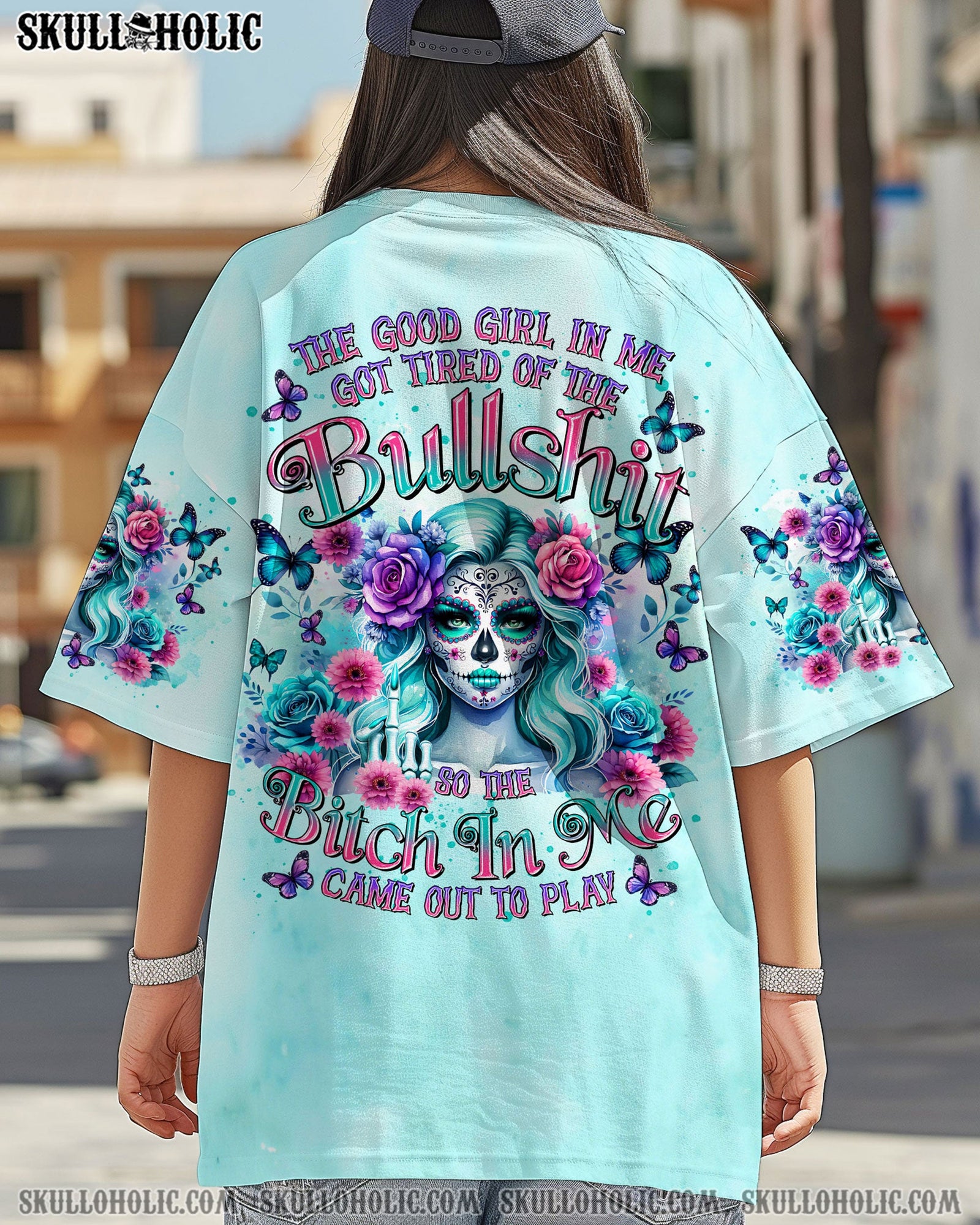 BLISSCORNERS THE GOOD GIRL IN ME GOT TIRED SKULL LADY ALL OVER PRINT