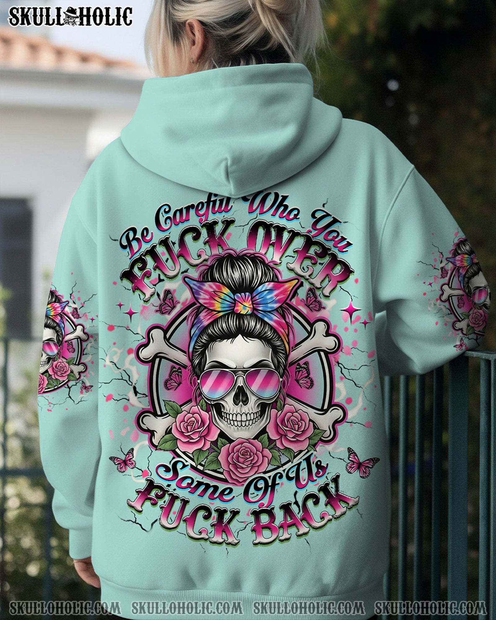 BLISSCORNERS NO ONE IS HARDER ON ME THAN ME MESSY BUN SKULL ALL OVER PRINT