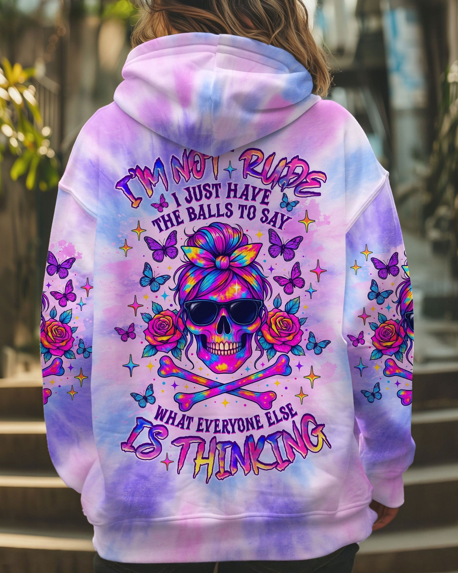 BLISSCORNERS I AM A NICE PERSON SKULL MESSY BUN ALL OVER PRINT