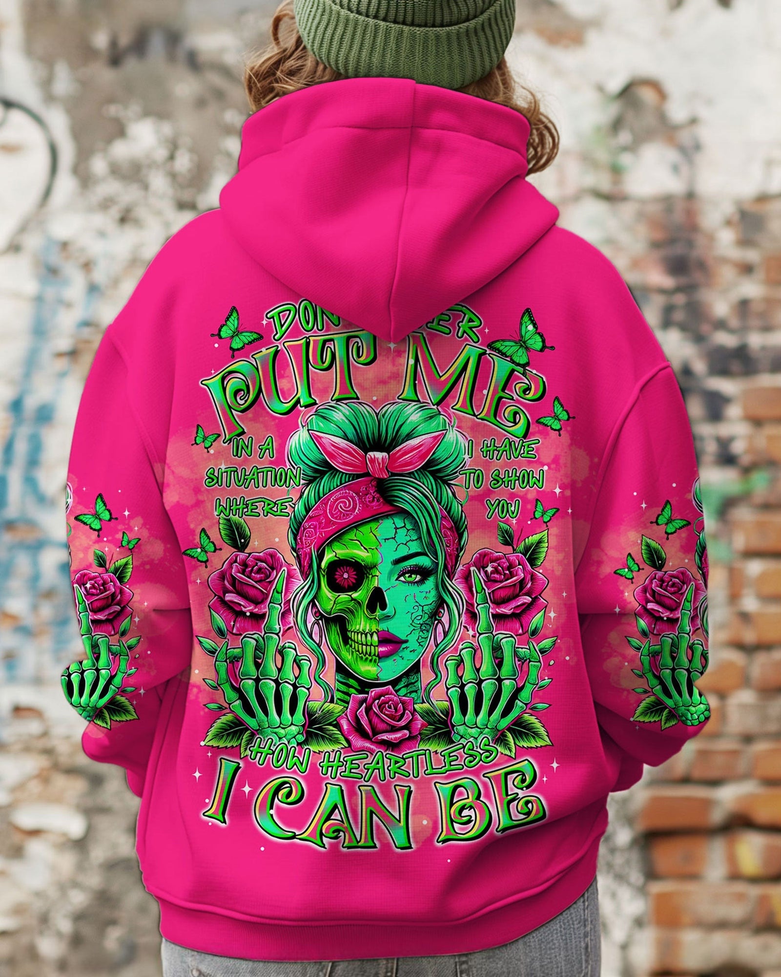 BLISSCORNERS THE GOOD GIRL IN ME GOT TIRED SKULL MESSY BUN TIE DYE ALL OVER PRINT