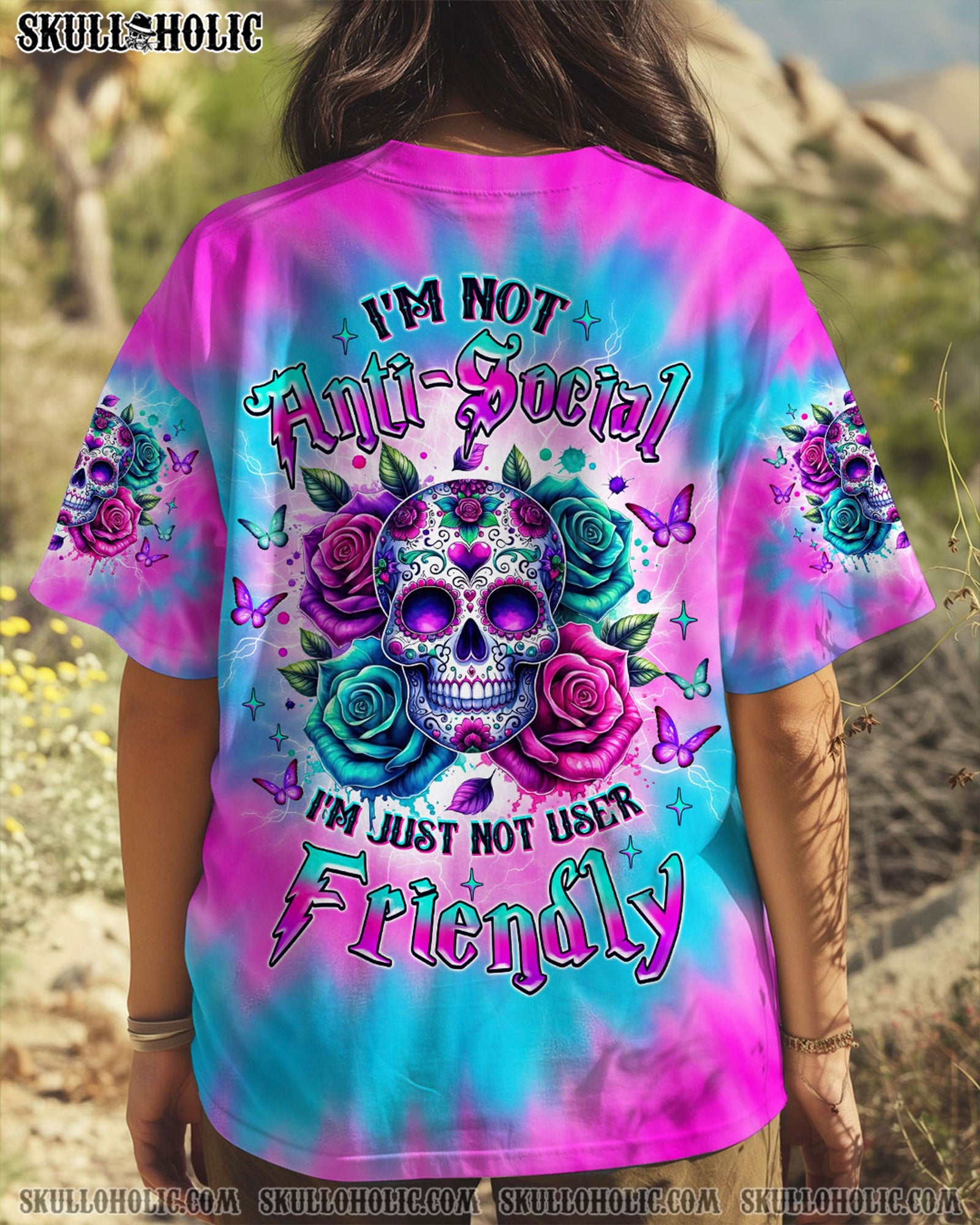 BLISSCORNERS I'M NOT ANTI-SOCIAL SKULL FLOWER ALL OVER PRINT