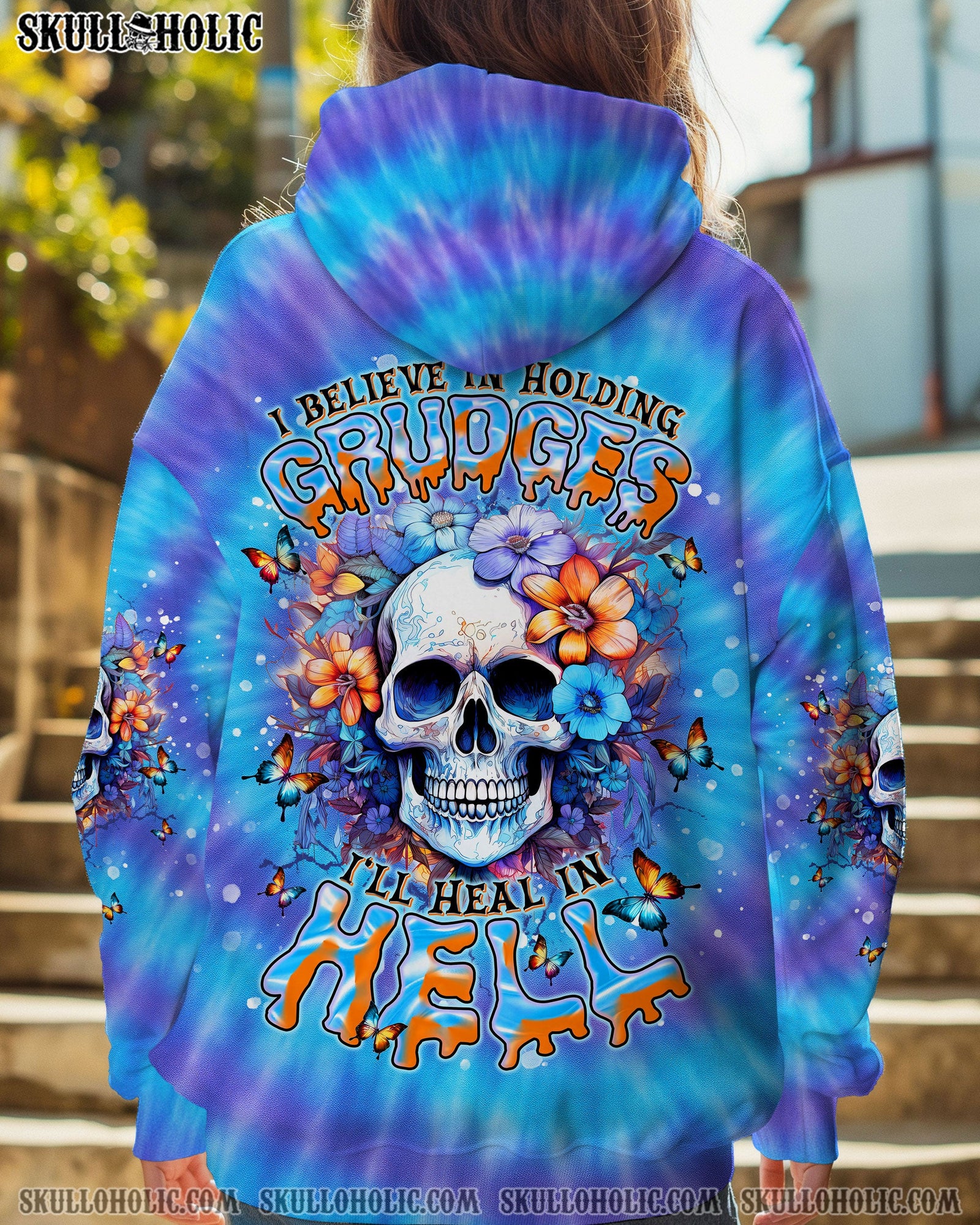 BLISSCORNERS I'LL HEAL IN HELL SKULL FLORAL TIE DYE ALL OVER PRINT