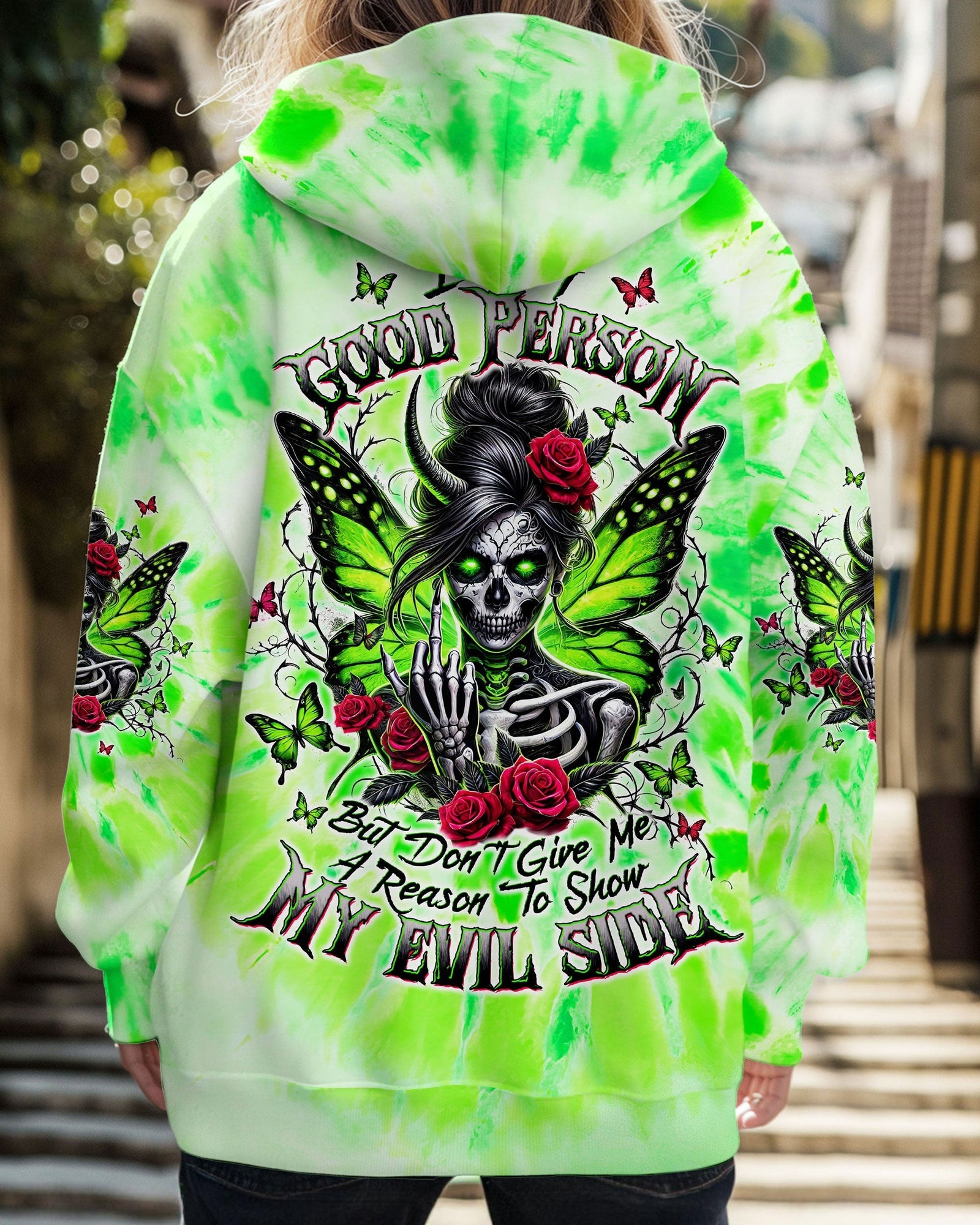 BLISSCORNERS I DON'T CARE WHAT YOU THINK OF ME SKULL MESSY BUN ALL OVER PRINT