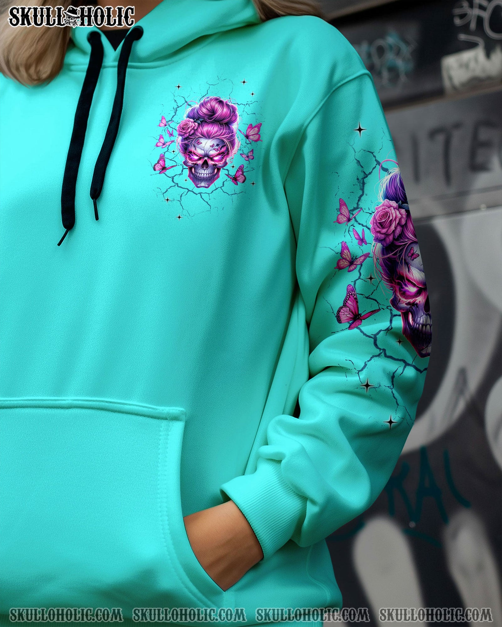 BLISSCORNERS HOLD MY HALO SKULL MESSY BUN ALL OVER PRINT