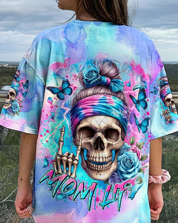 BLISSCORNERS ROCKING THIS MOM LIFE MESSY BUN SKULL ALL OVER PRINT