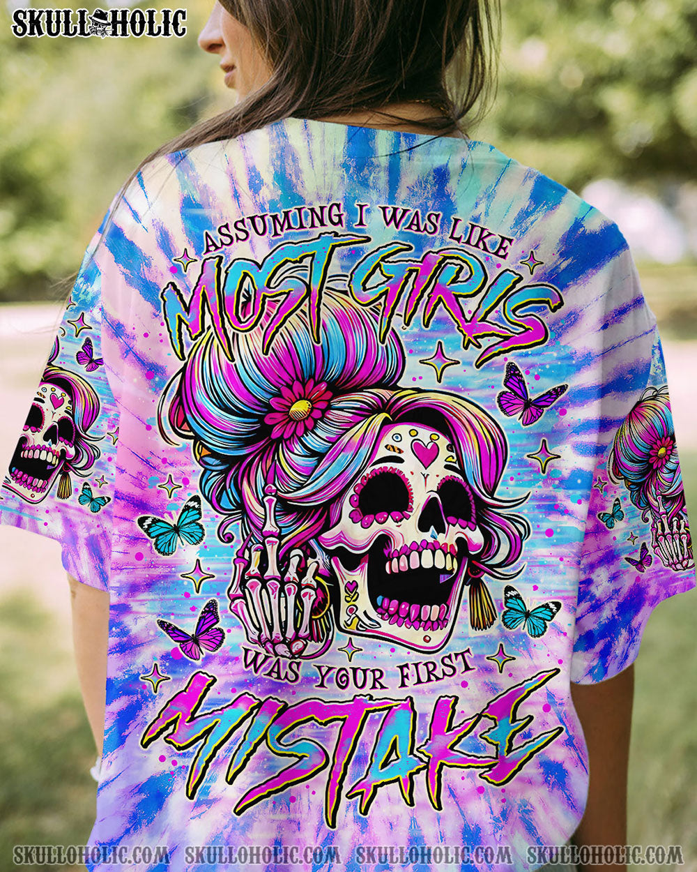 BLISSCORNERS I AM A SWEET GIRL SKULL MESSY BUN ALL OVER PRINT
