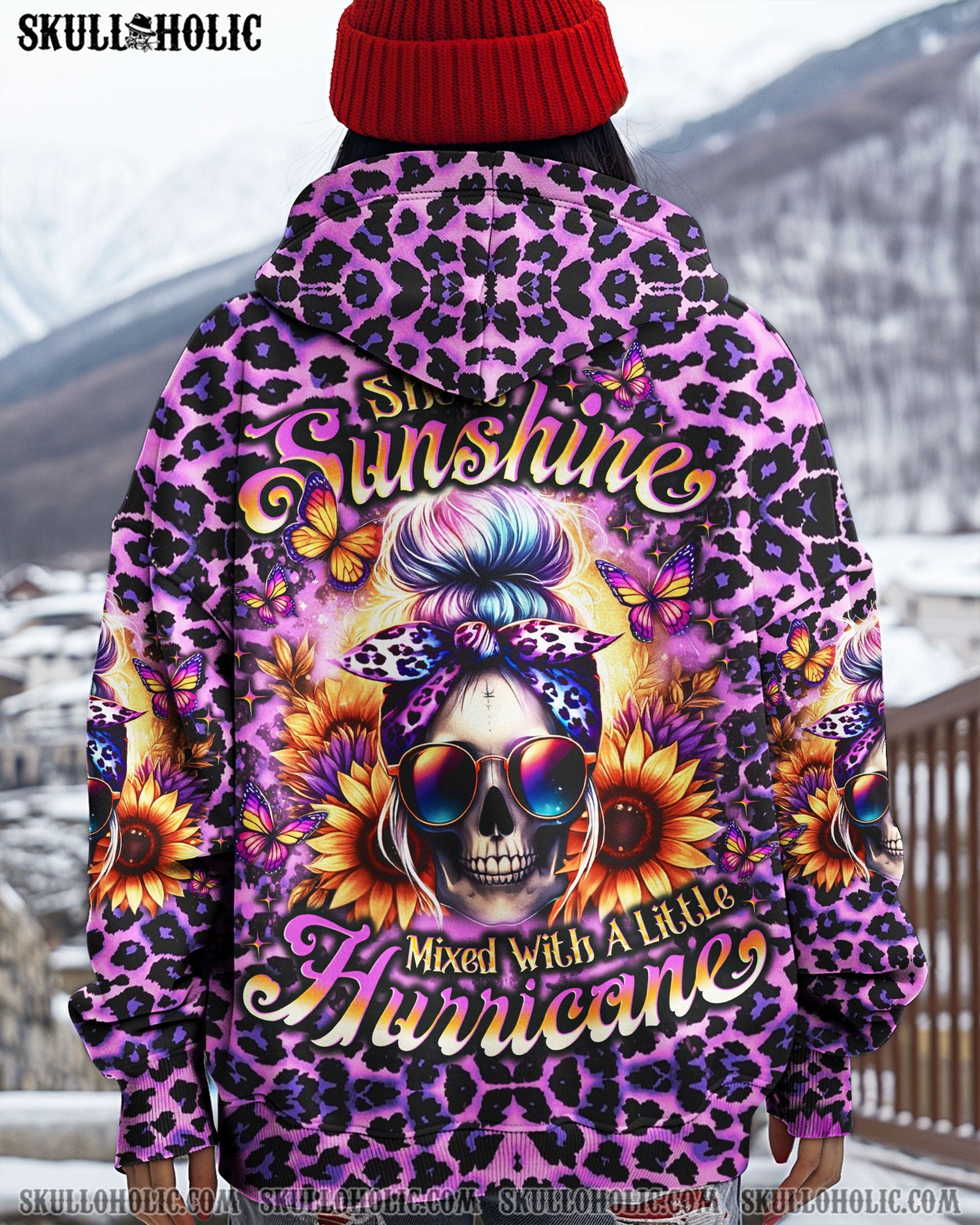 BLISSCORNERS SHE IS SUNSHINE SUNFLOWER MESSY SKULL ALL OVER PRINT
