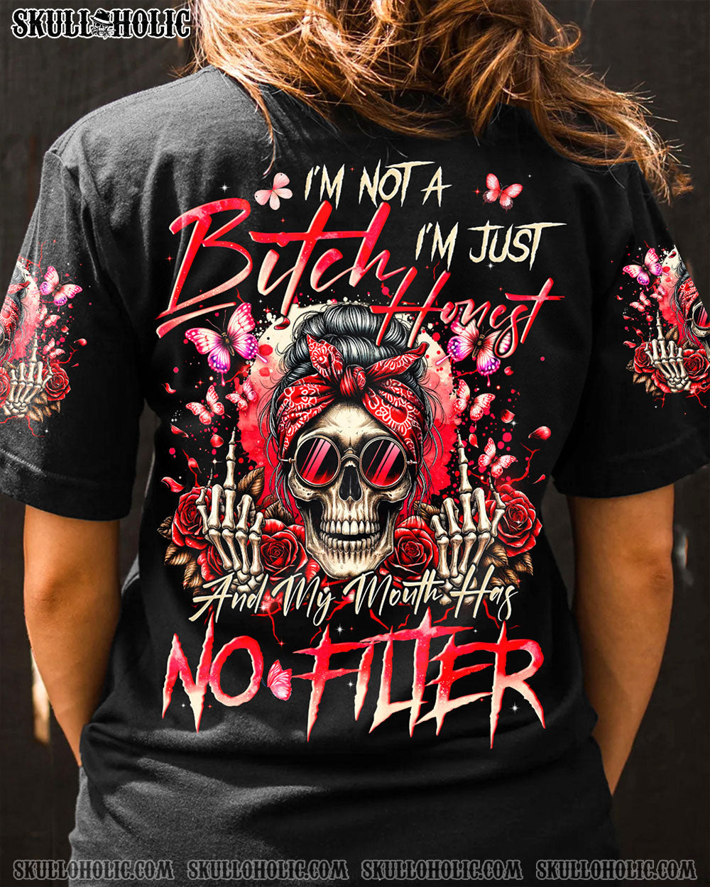 BLISSCORNERS THE GOOD GIRL IN ME MESSY BUN SKULL ALL OVER PRINT