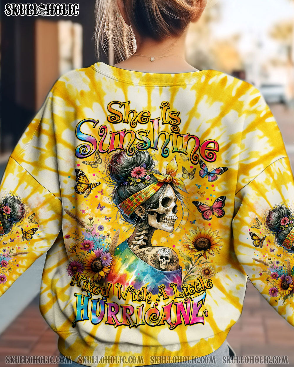 BLISSCORNERS SHE IS SUNSHINE MESSY BUN ALL OVER PRINT