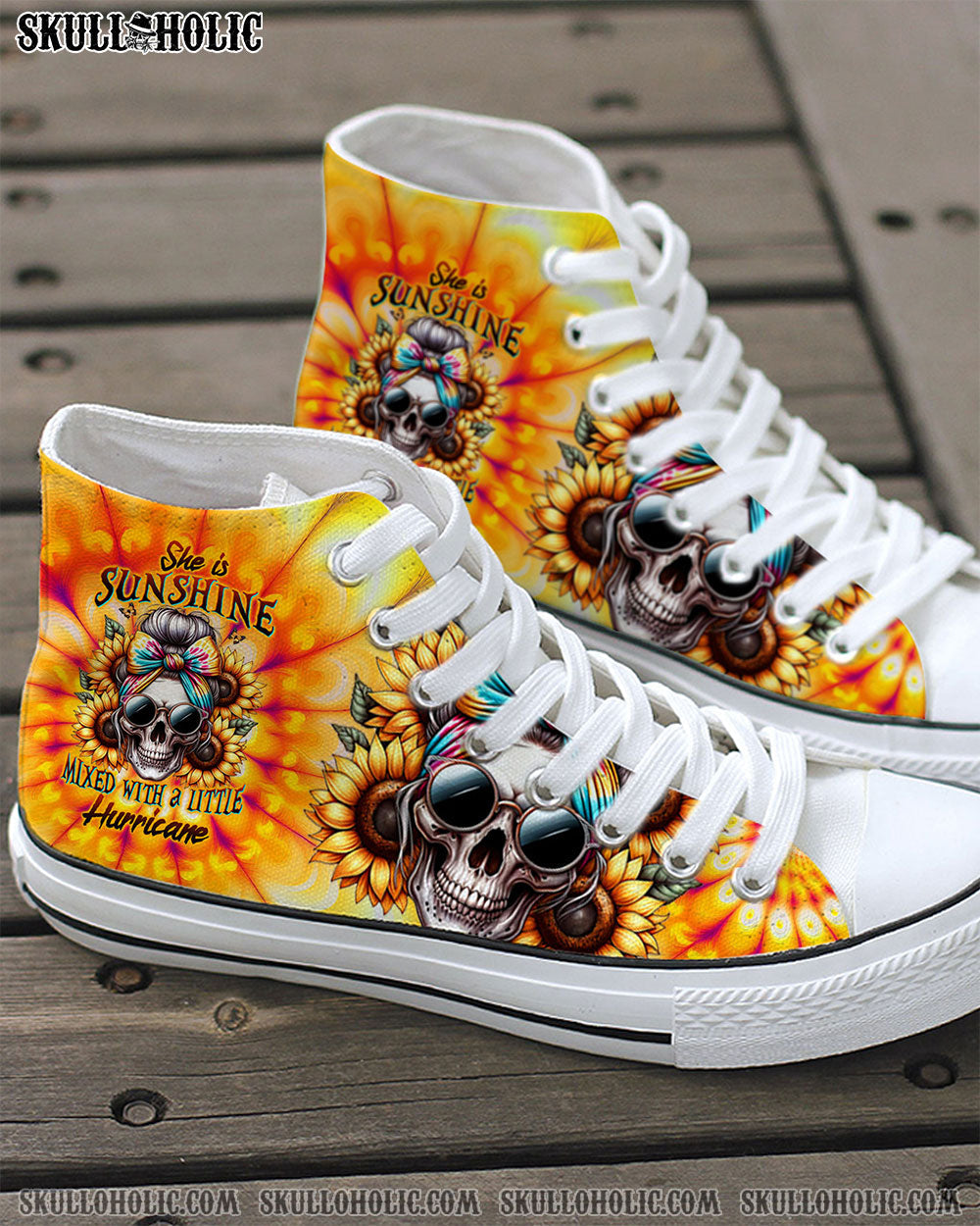 BLISSCORNERS SHE IS SUNSHINE SKULL TIE DYE HIGH TOP CANVAS SHOES