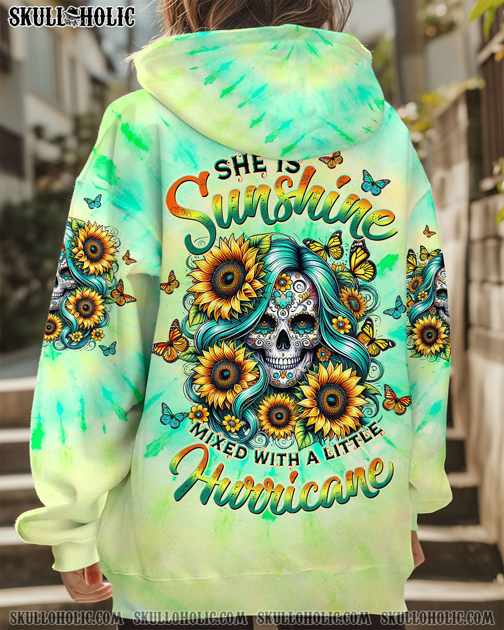 BLISSCORNERS SHE IS SUNSHINE SKULL TIE DYE ALL OVER PRINT