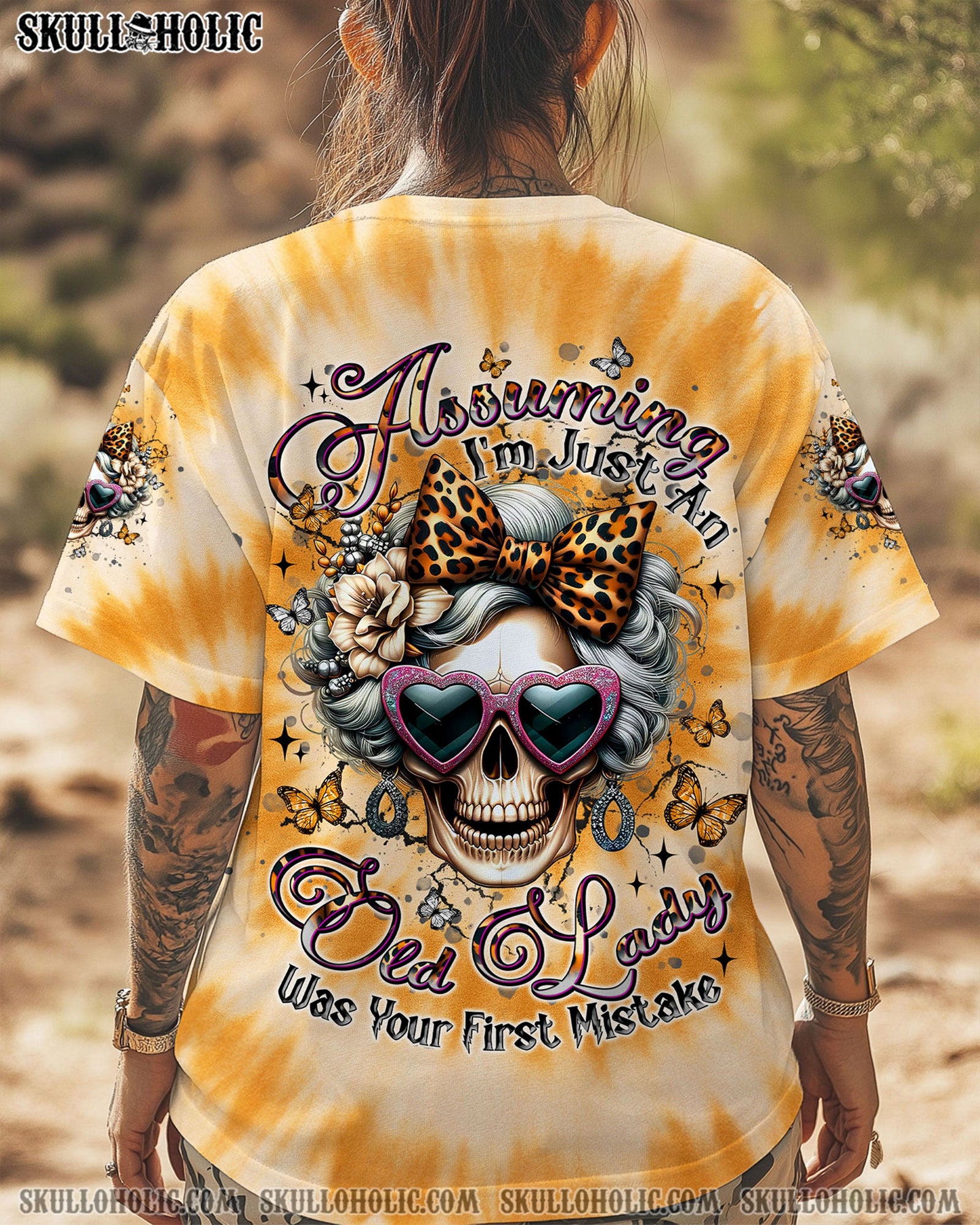 BLISSCORNERS ASSUMING I'M JUST AN OLD LADY SKULL TIE DYE ALL OVER PRINT