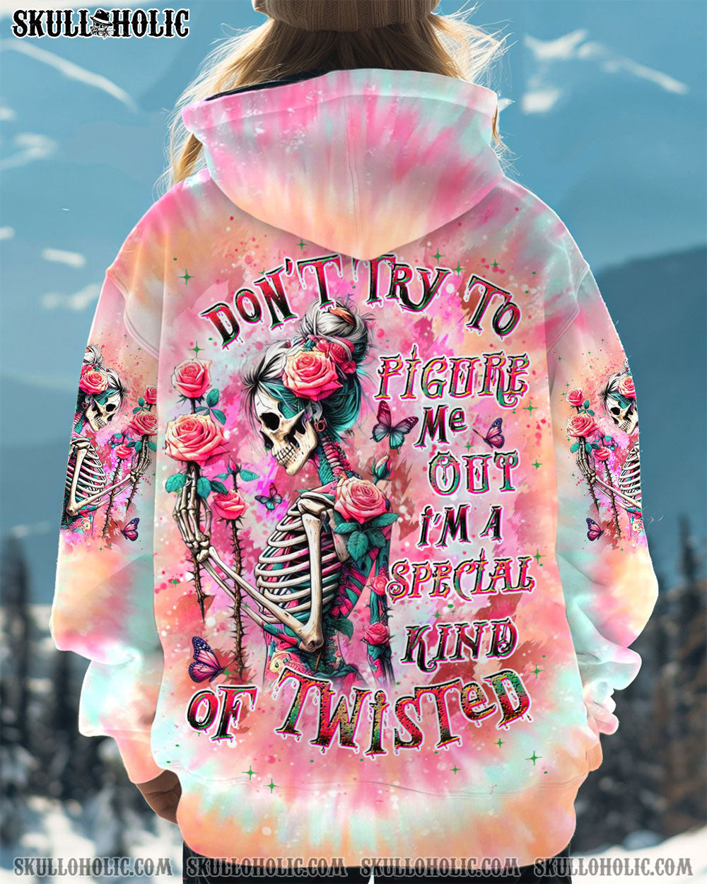 BLISSCORNERS DON'T TRY TO FIGURE ME OUT SKULL LADY TIE DYE ALL OVER PRINT