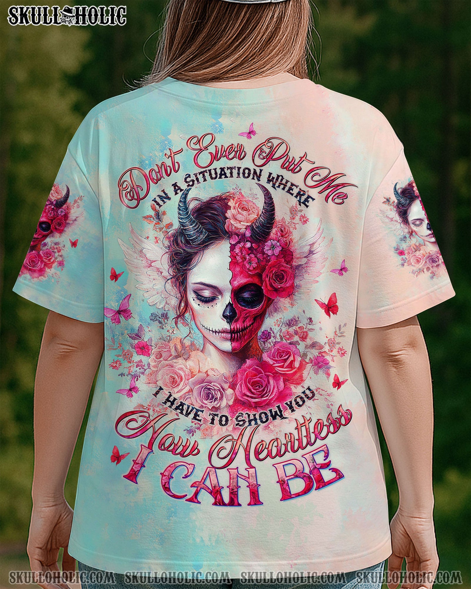 BLISSCORNERS HOW HEARTLESS I CAN BE SKULL LADY ALL OVER PRINT