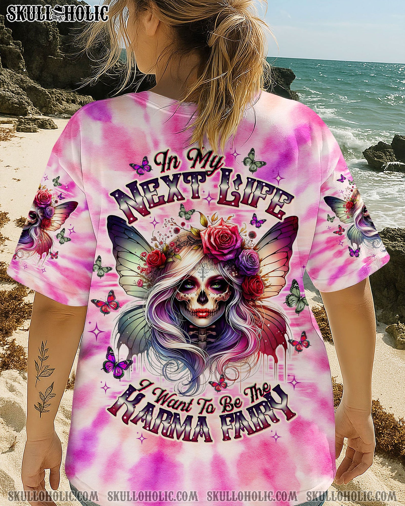 BLISSCORNERS KARMA FAIRY GOTH SKULL LADY TIE DYE ALL OVER PRINT