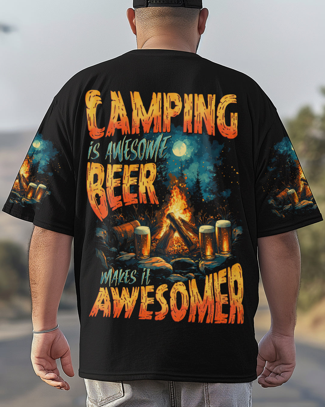 BLISSCORNERS CAMPING IS AWESOME BEER MAKE IT AWESOMER ALL OVER PRINT