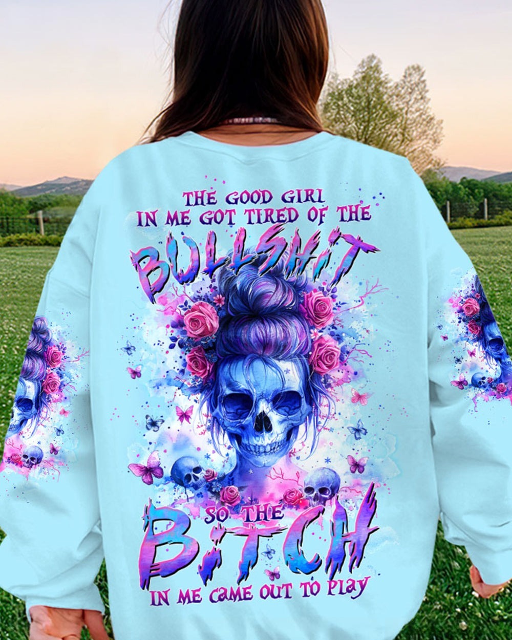 BLISSCORNERS I AM A SWEET GIRL MESSY BUN SKULL ALL OVER PRINT
