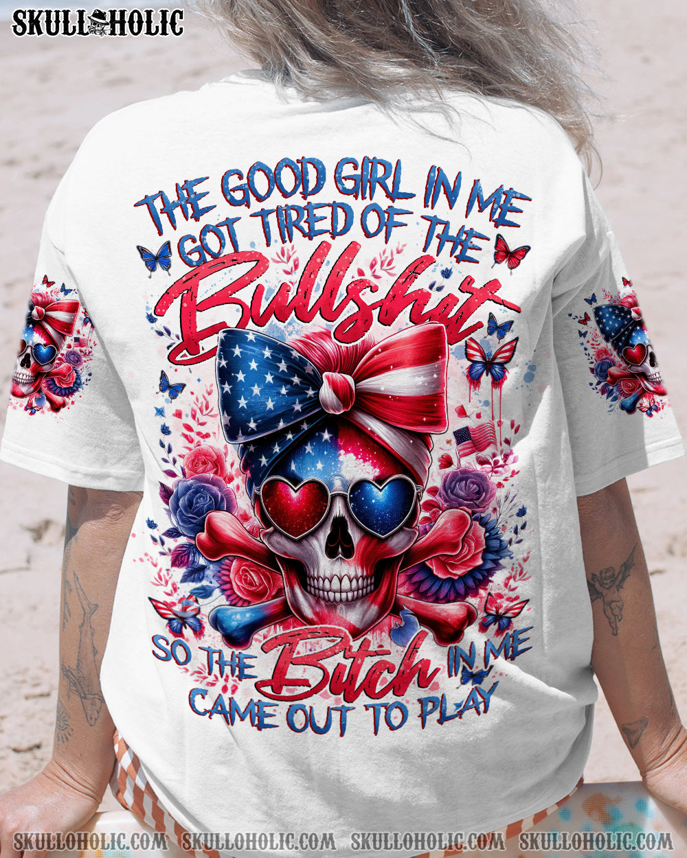 BLISSCORNERS A MOUTH I CAN'T CONTROL SKULL MESSY BUN ROSE ALL OVER PRINT