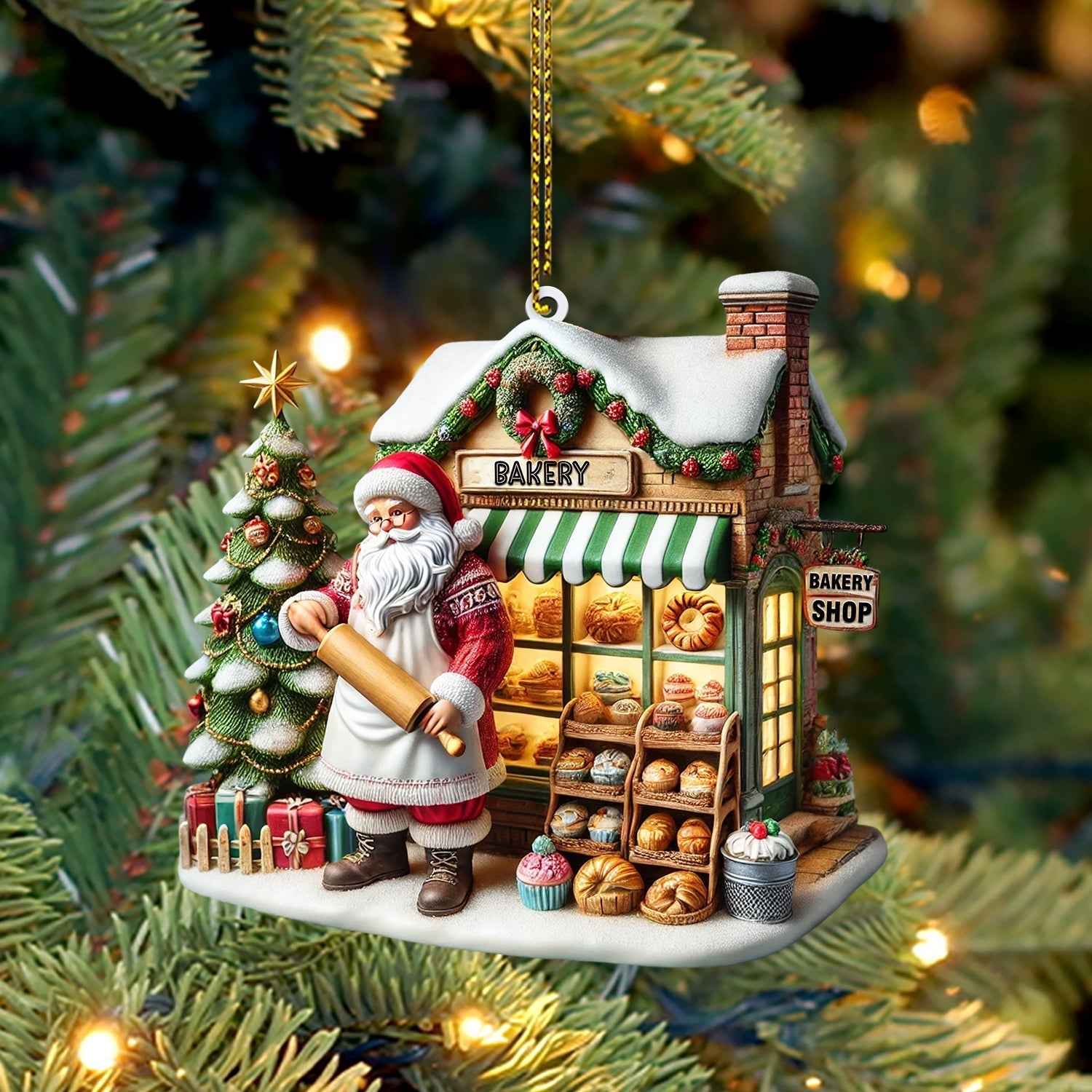 Blisscorners Santa Shop Home Decor Christmas Ornament, Personalized Ornament2D Flat LM2211